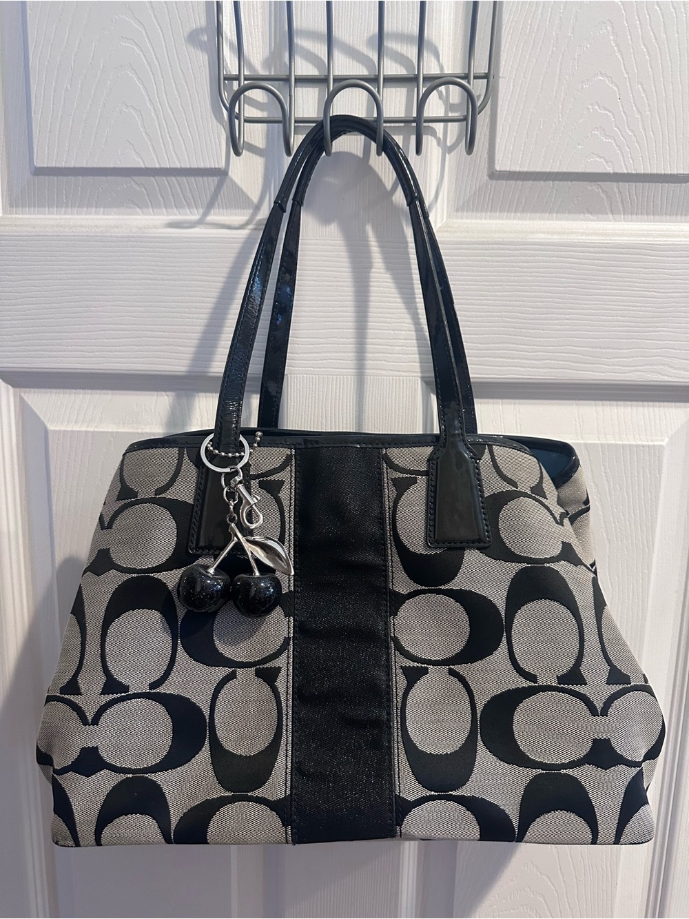 Coach Black and Gray Signature Cherry Charm Shoulder Bag